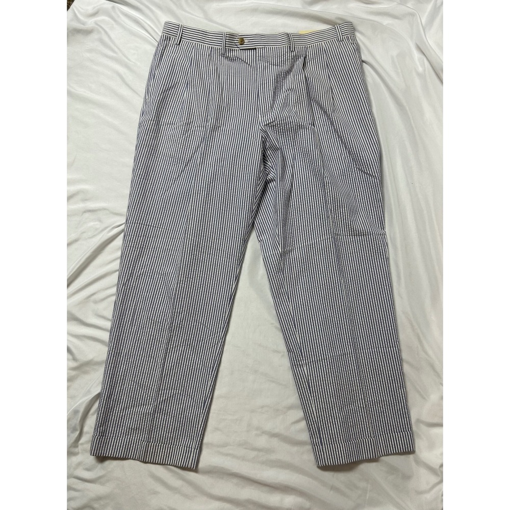 Lauren Ralph Lauren Mens 40x30 Seersucker Striped Pleated Pants NWT Blue White